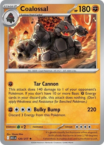 Thẻ hình Pokemon Coalossal 120/217 - Lá bài lẻ Ascended Heroes Holo Rare tiếng Anh chính hãng