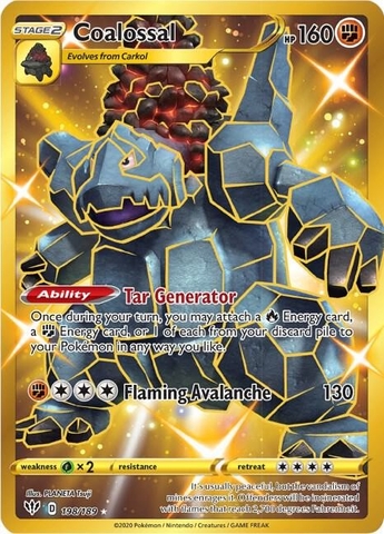 Thẻ hình Pokemon Coalossal (Secret) 198/189 - Lá bài lẻ SWSH03: Darkness Ablaze Secret Rare tiếng Anh chính hãng