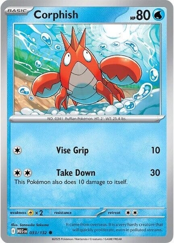 Thẻ hình Pokemon Corphish 033/132 - Lá bài lẻ Mega Evolution Base Set Common Reverse Holo tiếng Anh chính hãng
