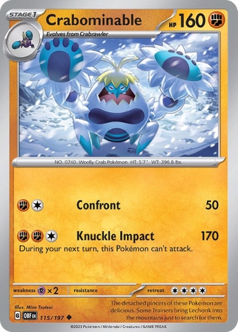 Thẻ hình Pokemon Crabominable 115/197 - Lá bài lẻ Obsidian Flames Uncommon Reverse Holo tiếng Anh chính hãng