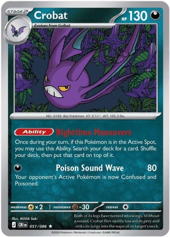 Thẻ hình Pokemon Crobat 051/086 - Lá bài lẻ Chaos Rising Holo Rare Reverse Holo tiếng Anh chính hãng