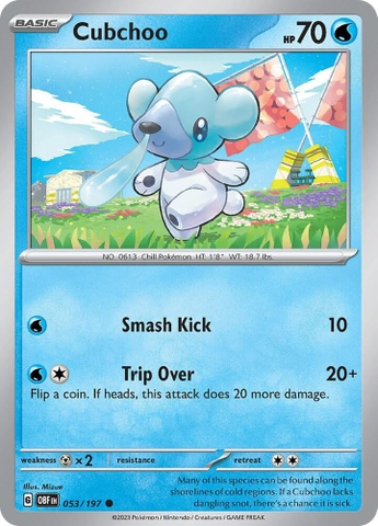 Thẻ hình Pokemon Cubchoo 053/197 - Lá bài lẻ Obsidian Flames Common Reverse Holo tiếng Anh chính hãng