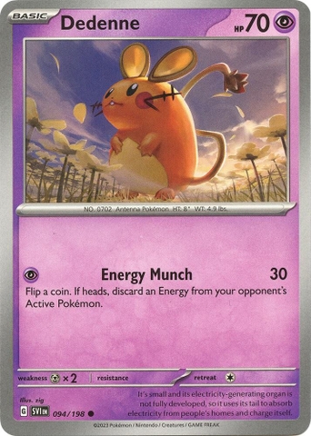 Thẻ hình Pokemon Dedenne 094/198 - Lá bài lẻ Scarlet & Violet Base Set Common Reverse Holo tiếng Anh chính hãng