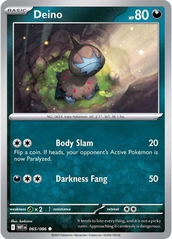 Thẻ hình Pokemon Deino 065/086 - Lá bài lẻ White Flare Common Reverse Holo tiếng Anh chính hãng
