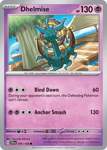 Thẻ hình Pokemon Dhelmise 070/159 - Lá bài lẻ Journey Together Common Reverse Holo tiếng Anh chính hãng
