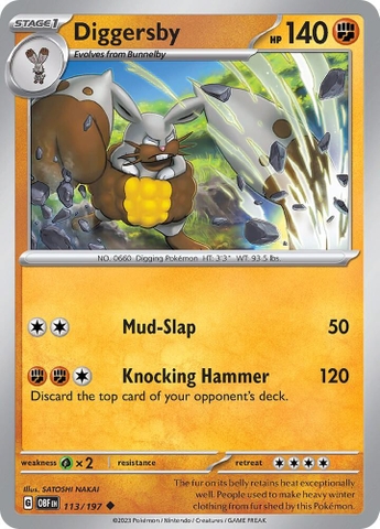 Thẻ hình Pokemon Diggersby 113/197 - Lá bài lẻ Obsidian Flames Uncommon Reverse Holo tiếng Anh chính hãng