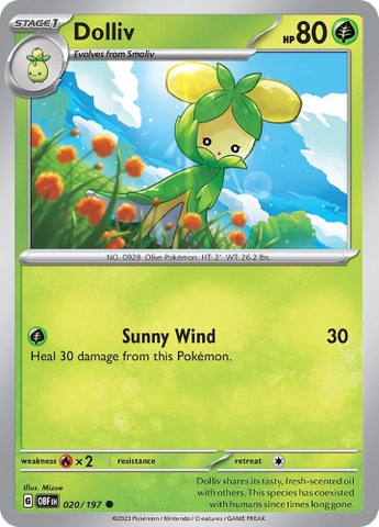 Thẻ hình Pokemon Dolliv 020/197 - Lá bài lẻ Obsidian Flames Common Reverse Holo tiếng Anh chính hãng