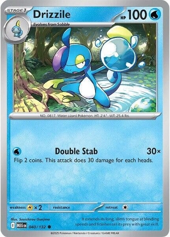 Thẻ hình Pokemon Drizzile 040/132 - Lá bài lẻ Mega Evolution Base Set Common Reverse Holo tiếng Anh chính hãng