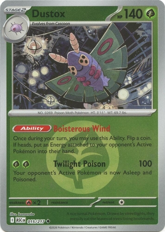 Thẻ hình Pokemon Dustox 015/217 - Lá bài lẻ Ascended Heroes Uncommon Love Ball Holo tiếng Anh chính hãng