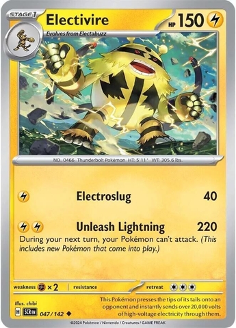 Thẻ hình Pokemon Electivire 047/142 - Lá bài lẻ Stellar Crown Uncommon Reverse Holo tiếng Anh chính hãng