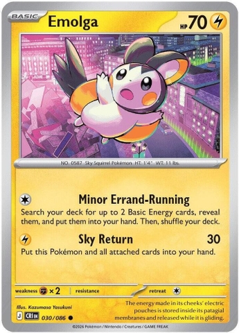 Thẻ hình Pokemon Emolga 030/086 - Lá bài lẻ Chaos Rising Common Reverse Holo tiếng Anh chính hãng