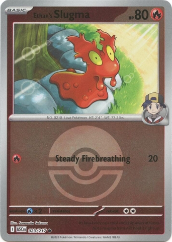 Thẻ hình Pokemon Ethan's Slugma 023/217 - Lá bài lẻ Ascended Heroes Common Poke Ball Holo tiếng Anh chính hãng