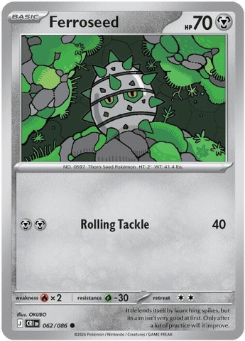 Thẻ hình Pokemon Ferroseed 062/086 - Lá bài lẻ Chaos Rising Common Reverse Holo tiếng Anh chính hãng