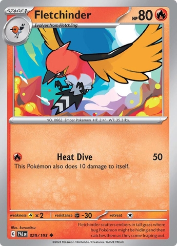 Thẻ hình Pokemon Fletchinder 029/193 - Lá bài lẻ Paldea Evolved Uncommon Reverse Holo tiếng Anh chính hãng