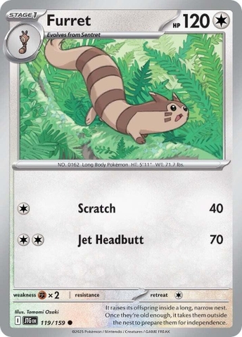 Thẻ hình Pokemon Furret 119/159 - Lá bài lẻ Journey Together Common Reverse Holo tiếng Anh chính hãng