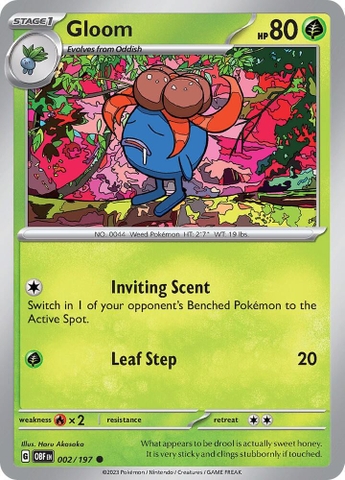 Thẻ hình Pokemon Gloom 002/197 - Lá bài lẻ Obsidian Flames Common Reverse Holo tiếng Anh chính hãng