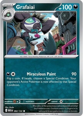 Thẻ hình Pokemon Grafaiai 092/132 - Lá bài lẻ Mega Evolution Base Set Common Reverse Holo tiếng Anh chính hãng