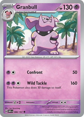 Thẻ hình Pokemon Granbull 088/197 - Lá bài lẻ Obsidian Flames Uncommon Reverse Holo tiếng Anh chính hãng