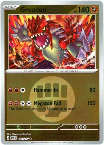 Thẻ hình Pokemon Groudon 108/217 - Lá bài lẻ Ascended Heroes Rare Dusk Ball Holo tiếng Anh chính hãng