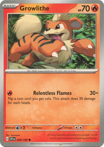 Thẻ hình Pokemon Growlithe 030/198 - Lá bài lẻ Scarlet & Violet Base Set Common Reverse Holo tiếng Anh chính hãng