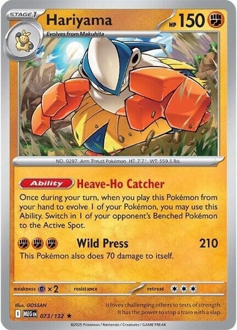 Thẻ hình Pokemon Hariyama 073/132 - Lá bài lẻ Mega Evolution Base Set Holo Rare Reverse Holo tiếng Anh chính hãng