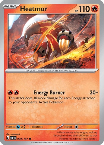 Thẻ hình Pokemon Heatmor 039/197 - Lá bài lẻ Obsidian Flames Common Reverse Holo tiếng Anh chính hãng