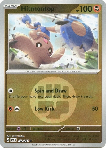Thẻ hình Pokemon Hitmontop 102/217 - Lá bài lẻ Ascended Heroes Common Energy Symbol Holo tiếng Anh chính hãng