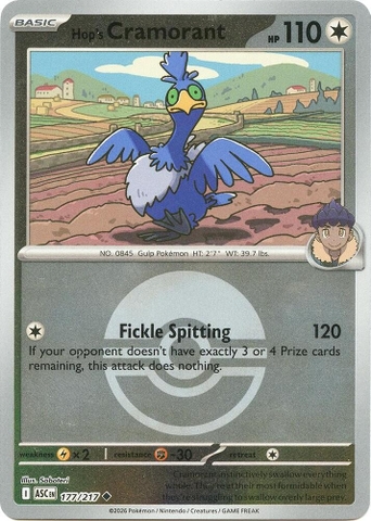 Thẻ hình Pokemon Hop's Cramorant 177/217 - Lá bài lẻ Ascended Heroes Uncommon Poke Ball Holo tiếng Anh chính hãng