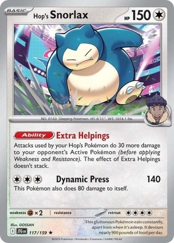 Thẻ hình Pokemon Hop's Snorlax 117/159 - Lá bài lẻ Journey Together Holo Rare Reverse Holo tiếng Anh chính hãng