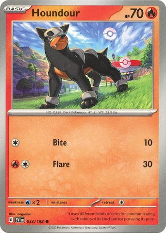 Thẻ hình Pokemon Houndour 033/198 - Lá bài lẻ Scarlet & Violet Base Set Common Reverse Holo tiếng Anh chính hãng