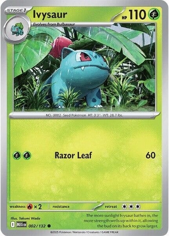 Thẻ hình Pokemon Ivysaur 002/132 - Lá bài lẻ Mega Evolution Base Set Common Reverse Holo tiếng Anh chính hãng