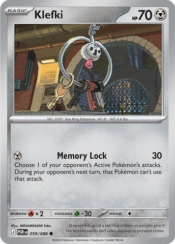 Thẻ hình Pokemon Klefki 059/088 - Lá bài lẻ Perfect Order Common Reverse Holo tiếng Anh chính hãng