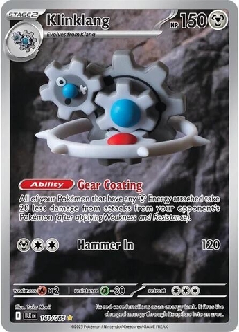 Thẻ hình Pokemon Klinklang 141/086 - Lá bài lẻ Black Bolt Illustration Rare tiếng Anh chính hãng