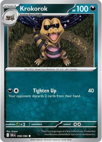 Thẻ hình Pokemon Krokorok 058/086 - Lá bài lẻ Black Bolt Common Reverse Holo tiếng Anh chính hãng