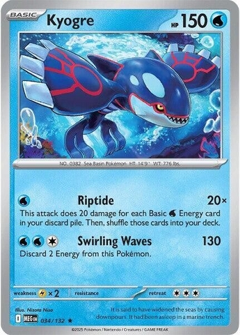 Thẻ hình Pokemon Kyogre 034/132 - Lá bài lẻ Mega Evolution Base Set Holo Rare Reverse Holo tiếng Anh chính hãng