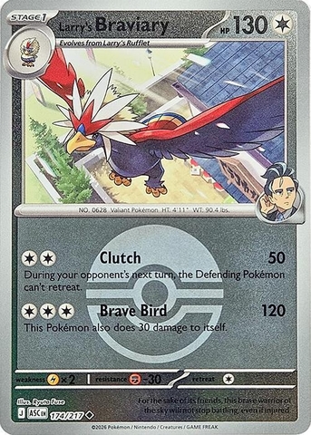 Thẻ hình Pokemon Larry's Braviary 174/217 - Lá bài lẻ Ascended Heroes Uncommon Poke Ball Holo tiếng Anh chính hãng