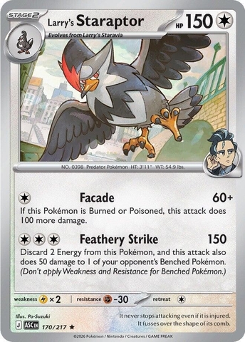 Thẻ hình Pokemon Larry's Staraptor 170/217 - Lá bài lẻ Ascended Heroes Holo Rare tiếng Anh chính hãng