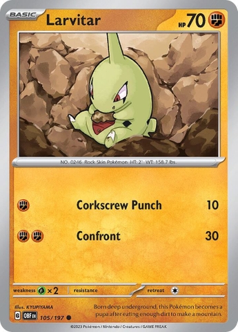 Thẻ hình Pokemon Larvitar 105/197 - Lá bài lẻ Obsidian Flames Common Reverse Holo tiếng Anh chính hãng