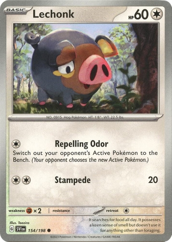 Thẻ hình Pokemon Lechonk 154/198 - Lá bài lẻ Scarlet & Violet Base Set Common Reverse Holo tiếng Anh chính hãng