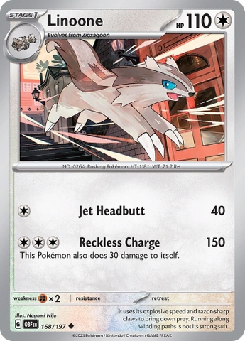 Thẻ hình Pokemon Linoone 168/197 - Lá bài lẻ Obsidian Flames Uncommon Reverse Holo tiếng Anh chính hãng