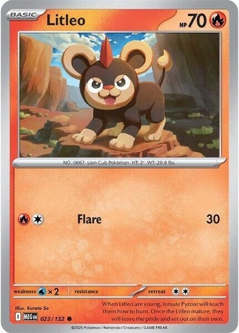 Thẻ hình Pokemon Litleo 023/132 - Lá bài lẻ Mega Evolution Base Set Common Reverse Holo tiếng Anh chính hãng