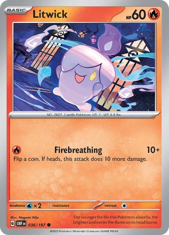 Thẻ hình Pokemon Litwick 036/197 - Lá bài lẻ Obsidian Flames Common Reverse Holo tiếng Anh chính hãng