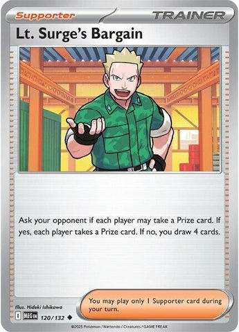 Thẻ hình Pokemon Lt. Surge's Bargain 120/132 - Lá bài lẻ Mega Evolution Base Set Uncommon tiếng Anh chính hãng