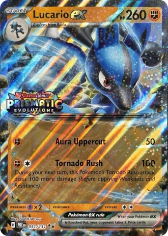 Thẻ hình Pokemon Lucario ex (Prismatic Evolutions Stamp) 051/131 - Lá bài lẻ Miscellaneous Cards & Products Double Rare tiếng Anh chính hãng