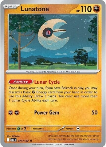 Thẻ hình Pokemon Lunatone 074/132 - Lá bài lẻ Mega Evolution Base Set Holo Rare Reverse Holo tiếng Anh chính hãng