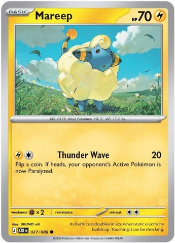Thẻ hình Pokemon Mareep 027/086 - Lá bài lẻ Chaos Rising Common Reverse Holo tiếng Anh chính hãng