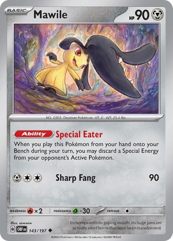 Thẻ hình Pokemon Mawile 143/197 - Lá bài lẻ Obsidian Flames Uncommon Reverse Holo tiếng Anh chính hãng