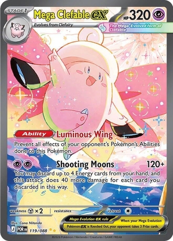 Thẻ hình Pokemon Mega Clefable ex 119/088 - Lá bài lẻ Perfect Order Special Illustration Rare tiếng Anh chính hãng