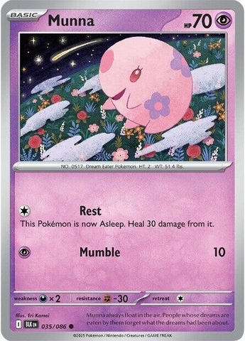 Thẻ hình Pokemon Munna 035/086 - Lá bài lẻ Black Bolt Common Reverse Holo tiếng Anh chính hãng
