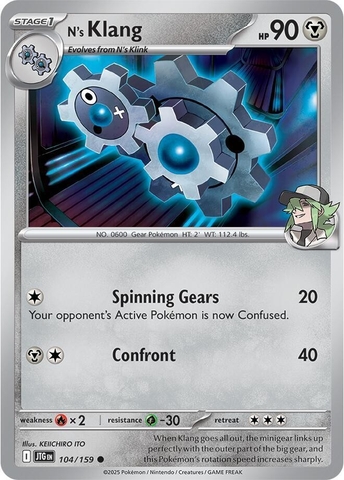 Thẻ hình Pokemon N's Klang 104/159 - Lá bài lẻ Journey Together Common Reverse Holo tiếng Anh chính hãng